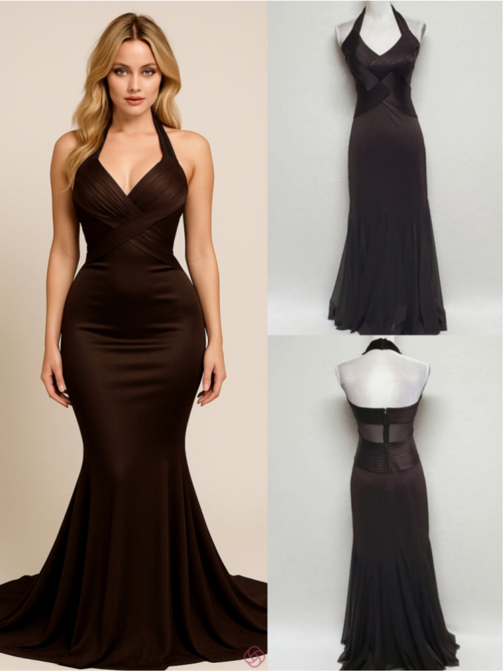 Vintage Cache Chocolate Brown Tulle Mesh Cut-out Racerback Maxi Bondage Dress 4